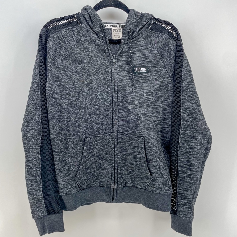 Victoria’s Secret PINK Gray Zipped Sweatshirt Sequins Hood M